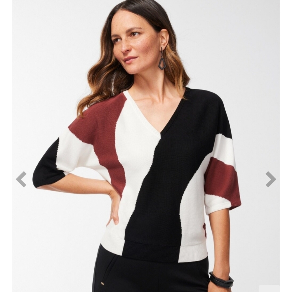 Chico's size 2 or Large sweater in white, black, and terracotta